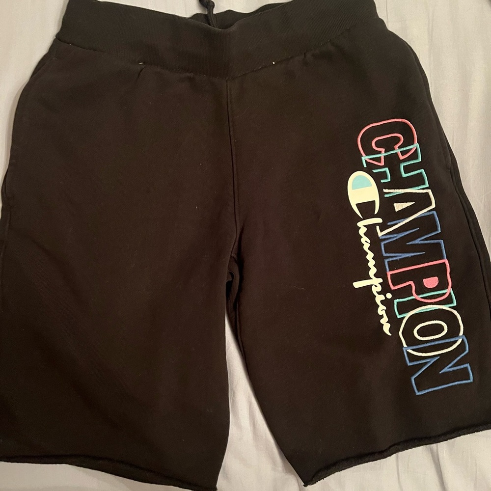 Champion Black Athletic Shorts with Multicolor Logo